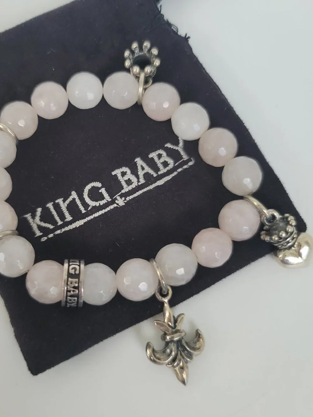 Rose Quartz & Sterling Beaded Stretch Bracelet